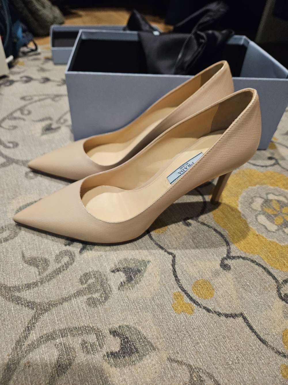 Prada Nude Pointed-Toe Leather Pumps